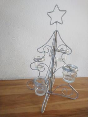 Metalen kerstboom met glazen waxinelichthouders, h 40 cm