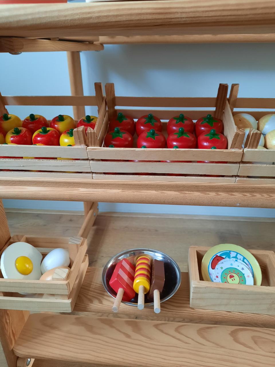 Groentekraampje winkel speelgoed hout met toebehoren