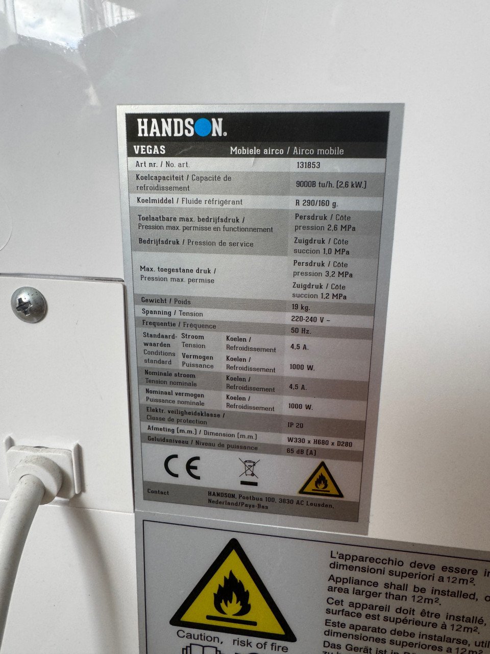 Mobiele Airconditioning Handson Vegas 9000B tu/h