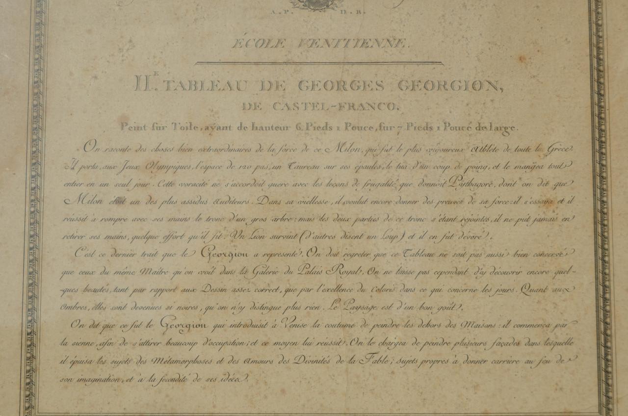 Franse gravure 'Milon le Crotoniate' coll. Duc d'Orleans ca. 1786