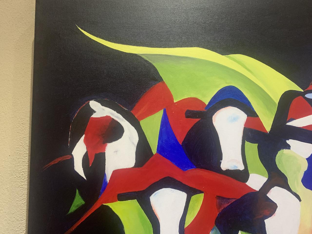 Schilderij abstract met koeien