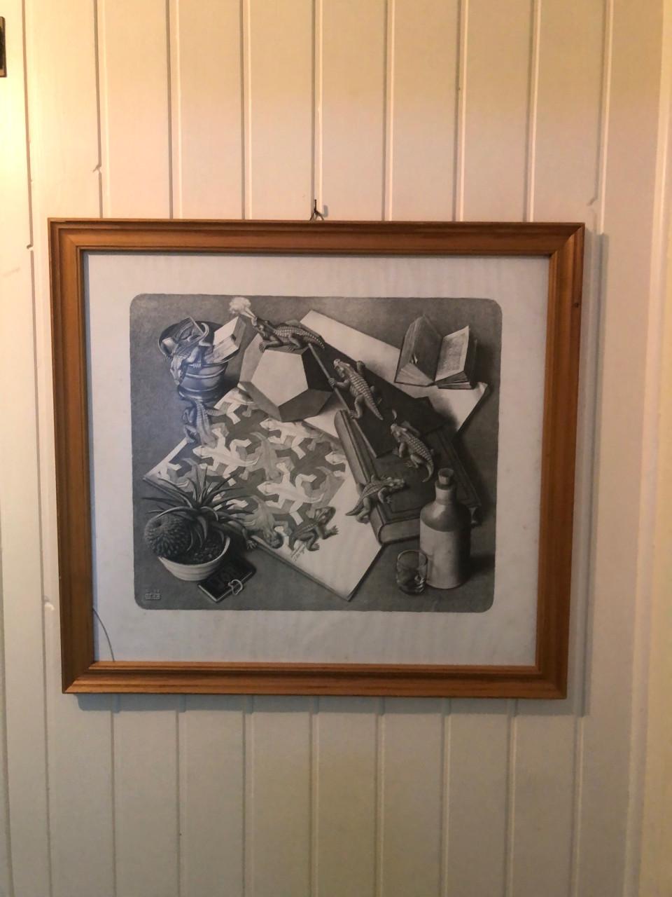 M.C. Escher Reptielen Litho ingelijst met ontspiegeld glas