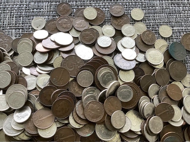 Wilhelmina , partij munten 1 -5 -10 -25 cent 1948.