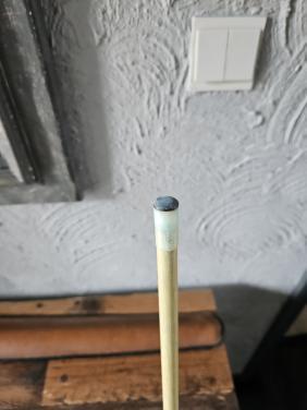 Vintage Biljartkeu, hout en messing met leren koker