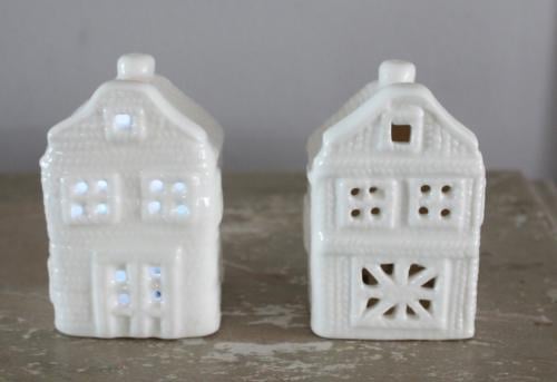 Set van 2 stenen huisjes met verschillende kleuren licnt