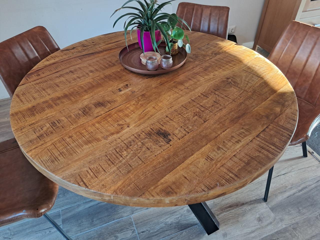 Set eettafel + salontafel mangohout