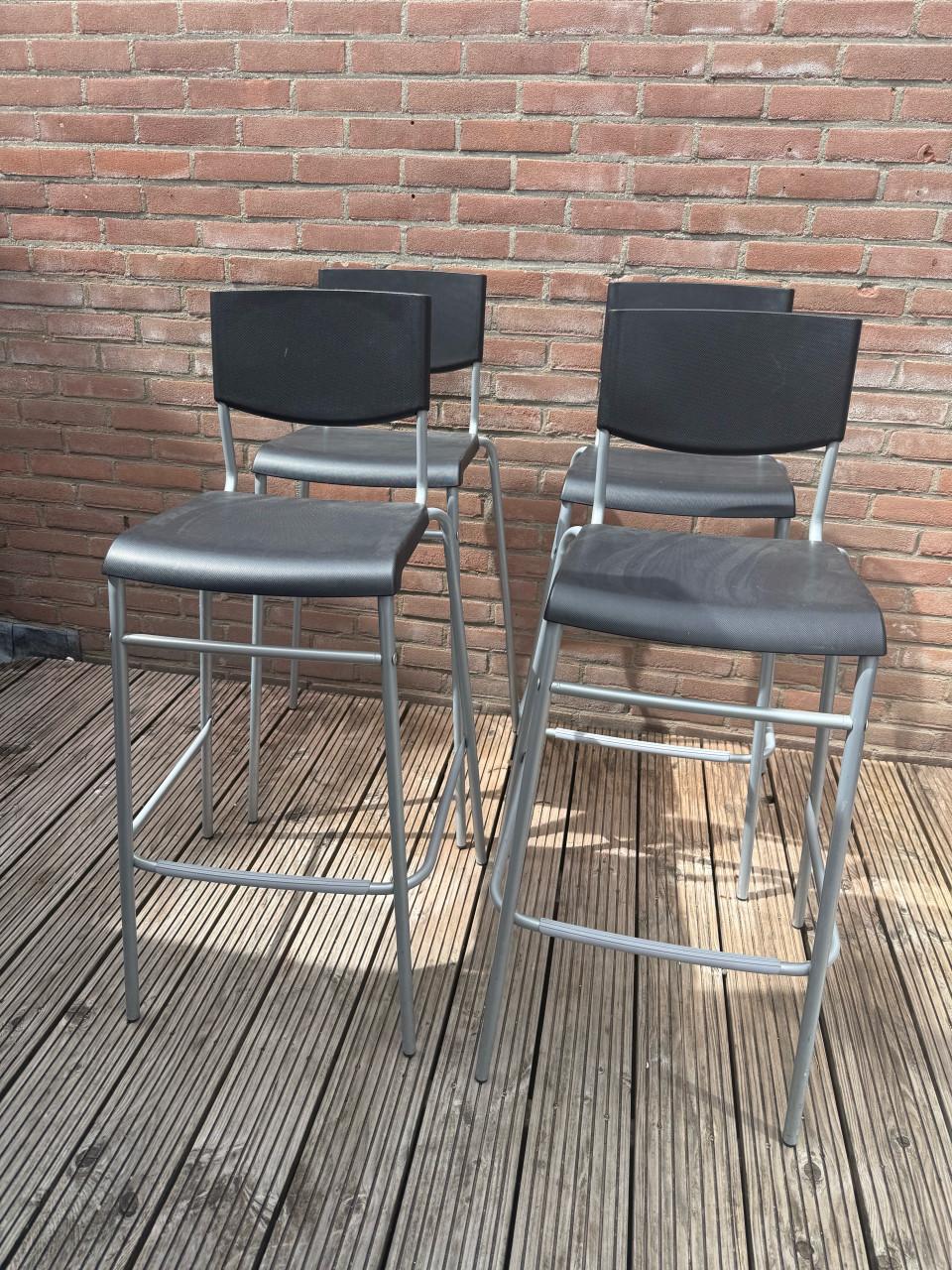 Ikea barkrukken, 4st. zwart/zilver