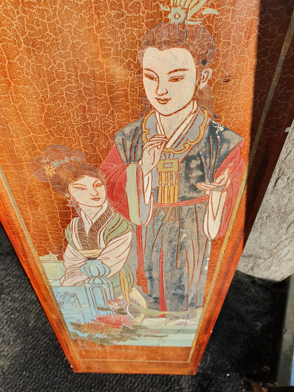 Prachtige antieke chinese houten plank, handgeschilderd in mooie staat...