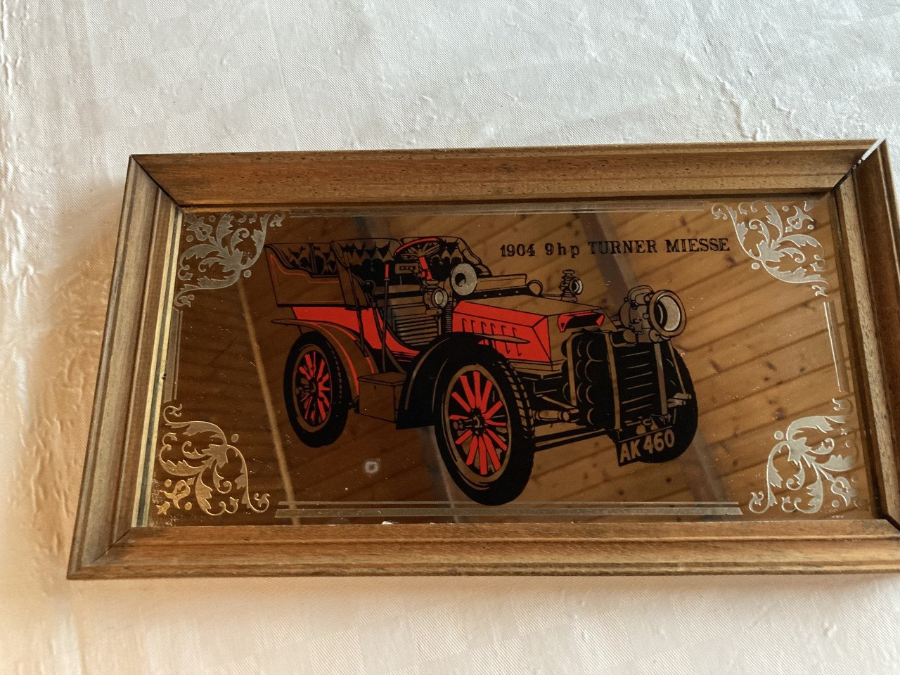 Reclamespiegel met lijst auto Turner Miesse 1904 stoomauto
