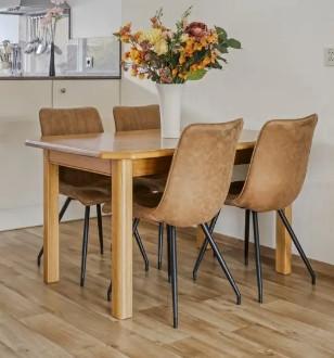 Eethoek tafel met 4 stoelen licht eiken eetkamertafel rechthoek samen