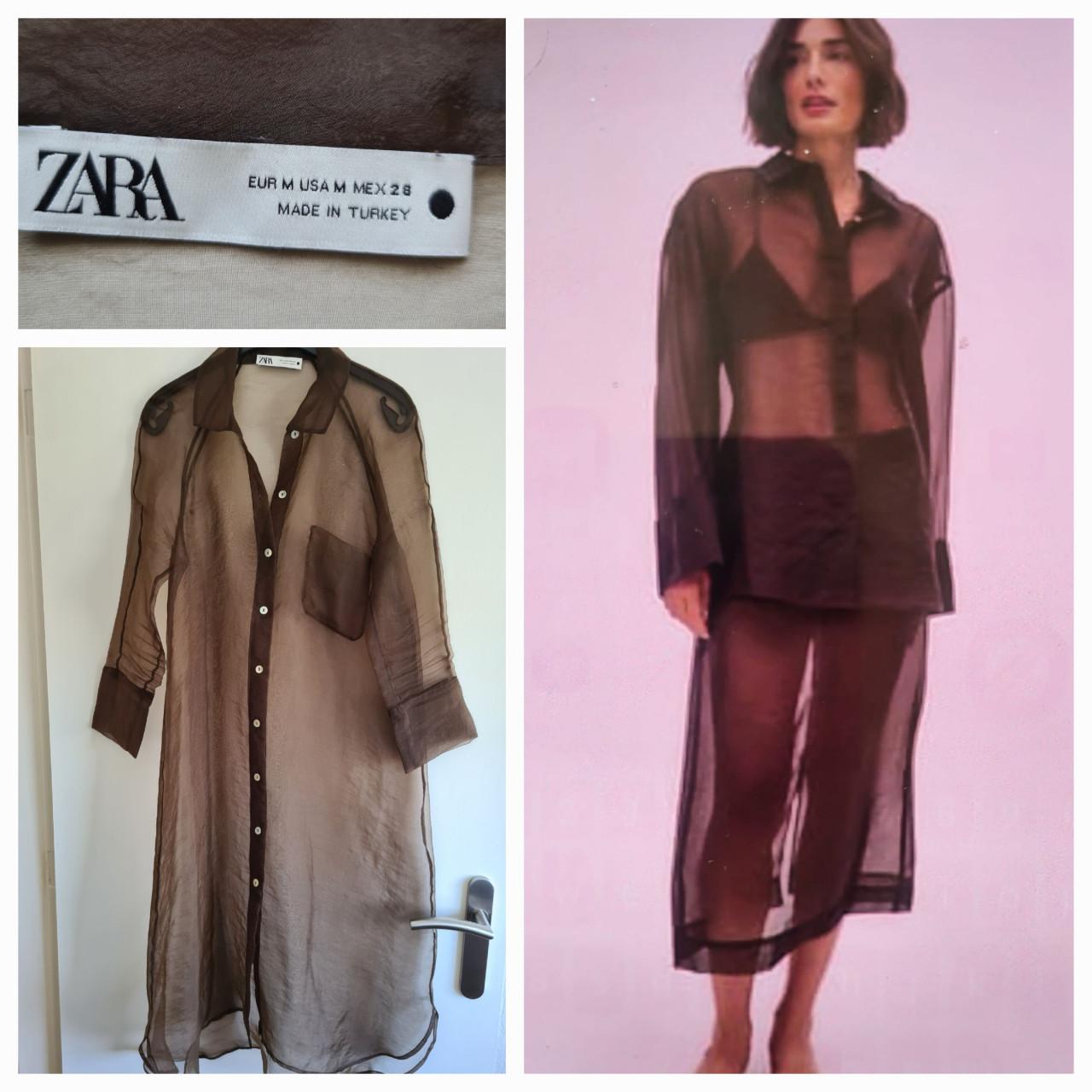 Lange bruine transparante overhemd jurk van de Zara