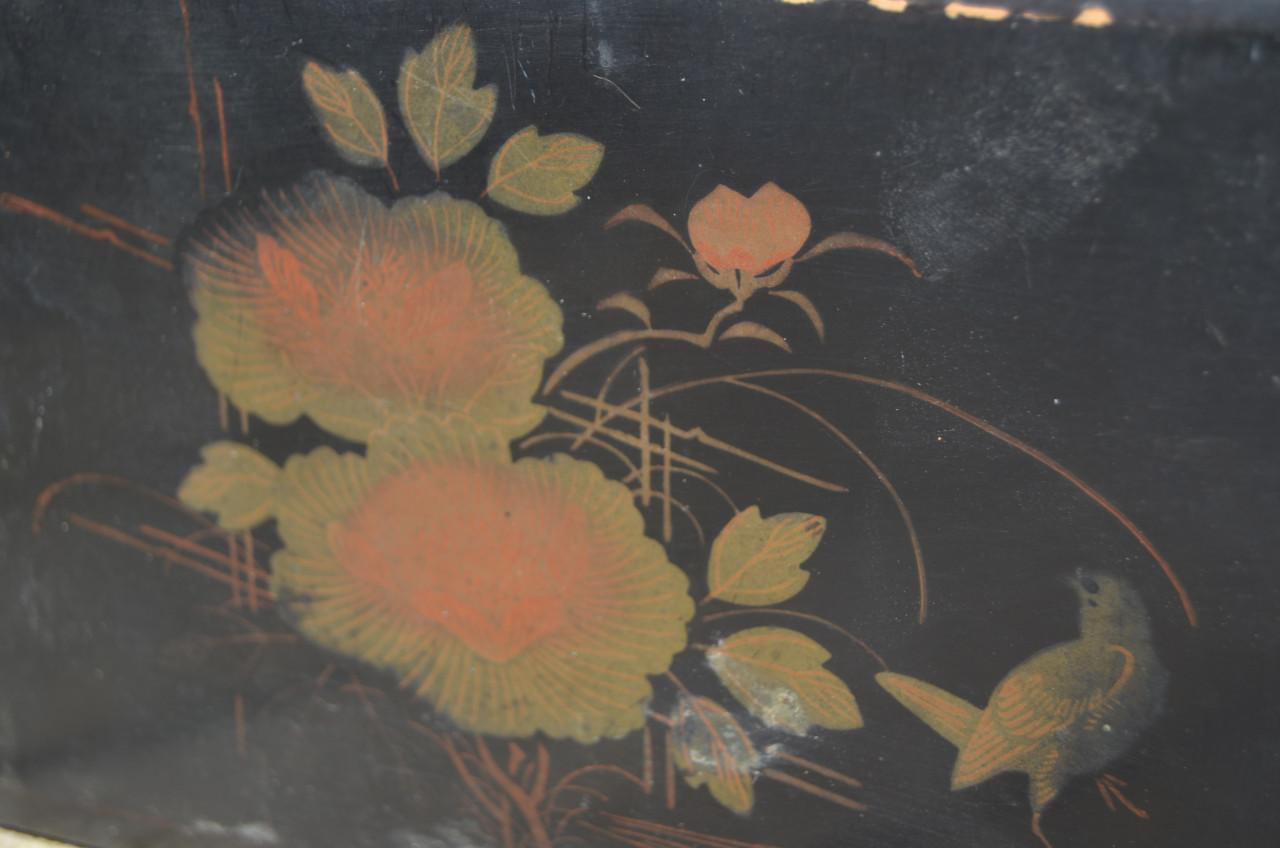 Plat laque doosje decor bloemen en vogel mog. Chinees