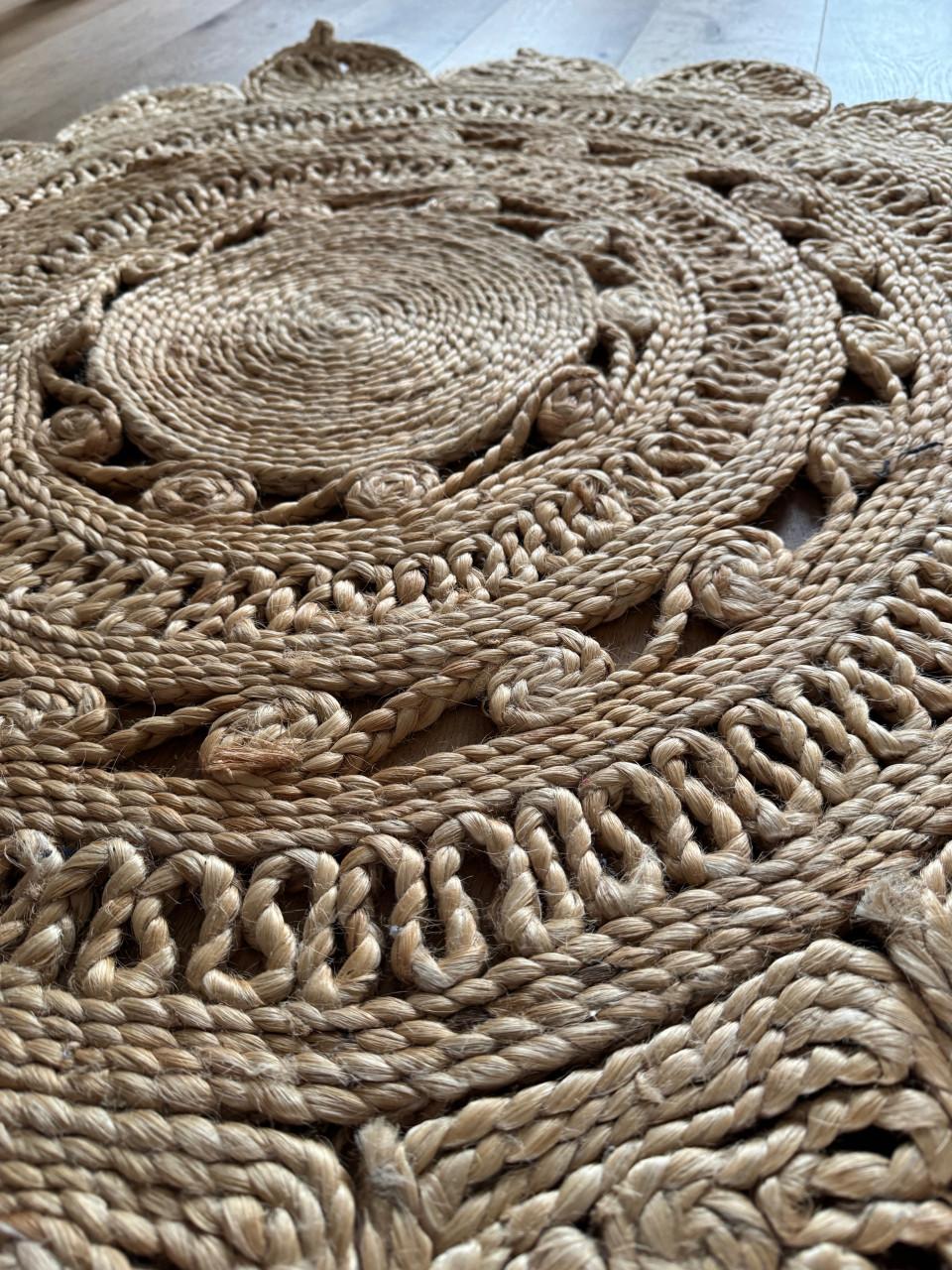 Rond jute vloerkleed Ø115 cm – Boho / Ibiza stijl – ook als wanddecoratie