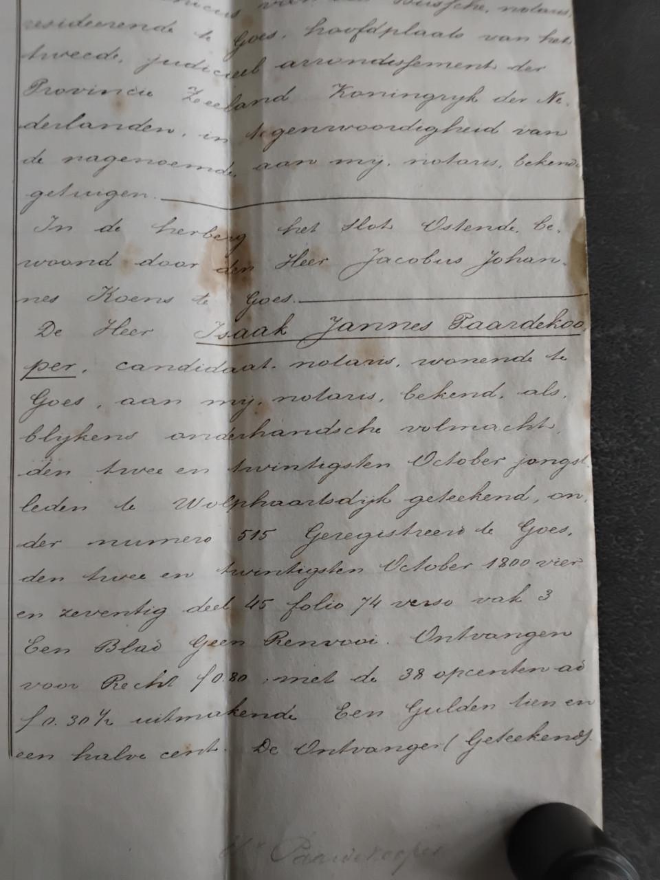 Handgeschreven akte van openbare veiling te Goes  jr 1874