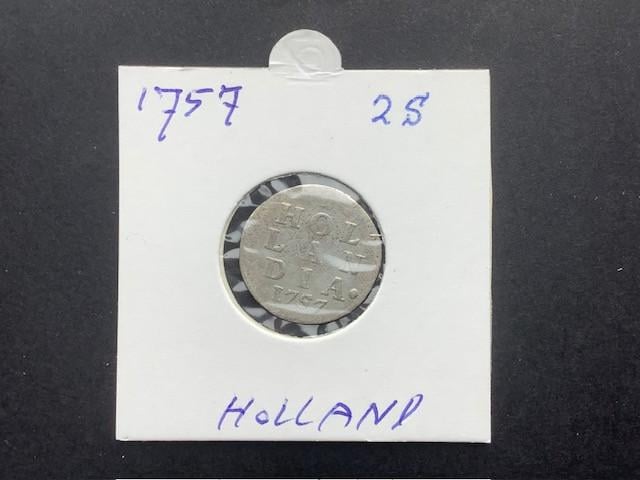 Hollandia, dubbele wapenstuiver 1757 zilver.