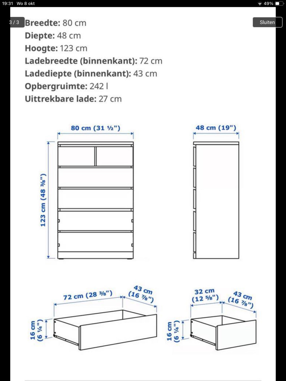 MALM Ladekast 6 lades, wit gelazuurd eikenfineer, 80x123 cm