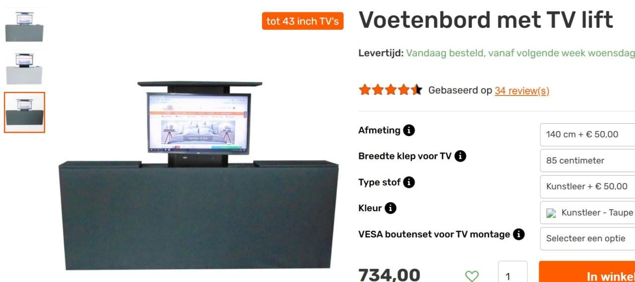 *** Te Koop: Voetenbord met TV-lift ***