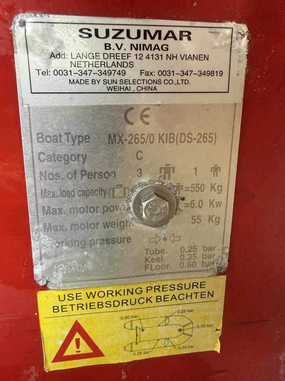 Rubberboot 260cm met 6 pk mercury Suzumar 265
