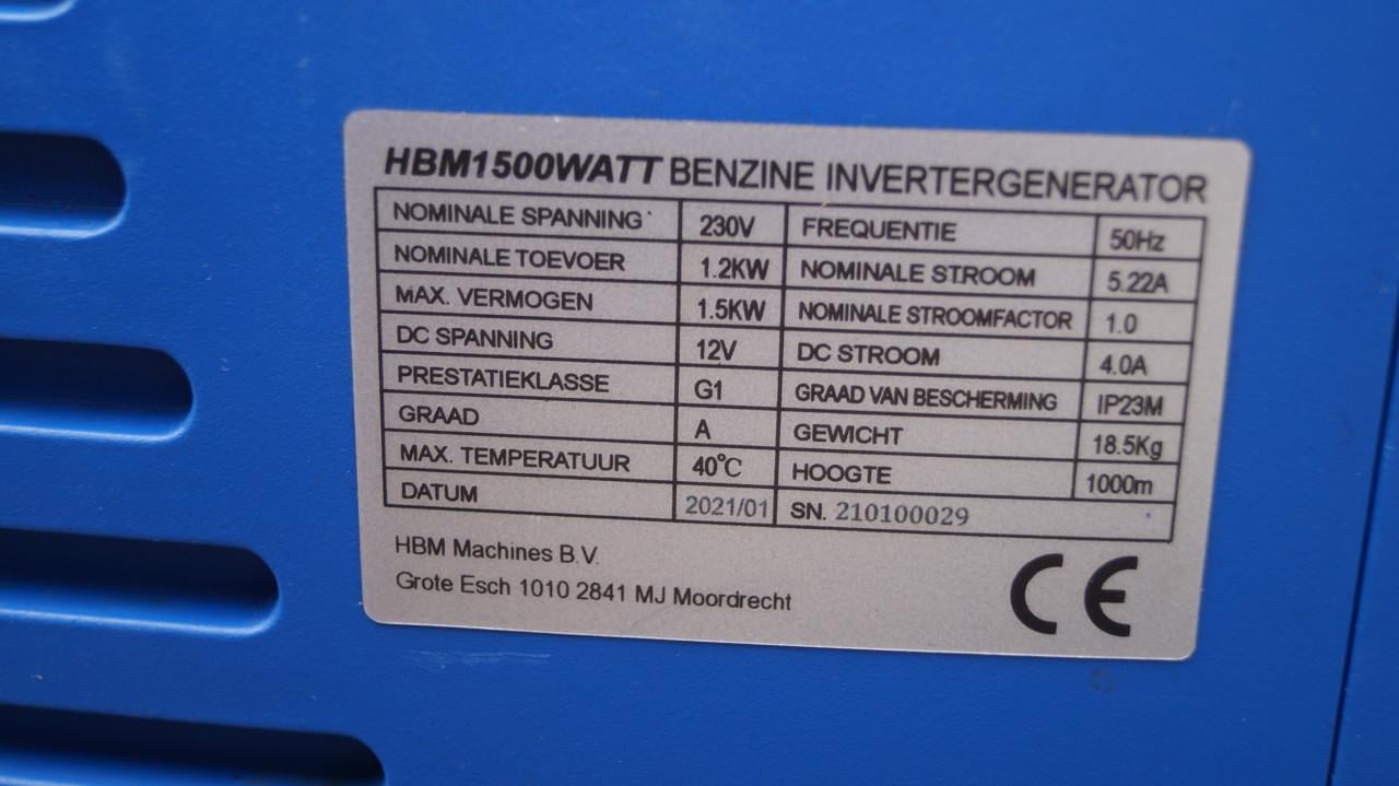 HBM 1500 Watt benzine interverter/generator 230V AC en 12V DC