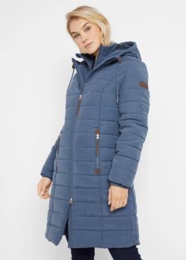 Splinternieuwe lange gewatteerde jas, 2-in-1 look indigo (maat 52)