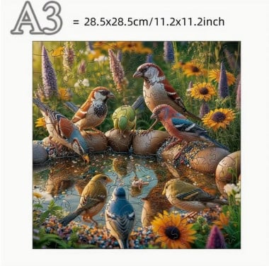 Houten puzzel: voederplaats. ( + speciale dieren stukjes )