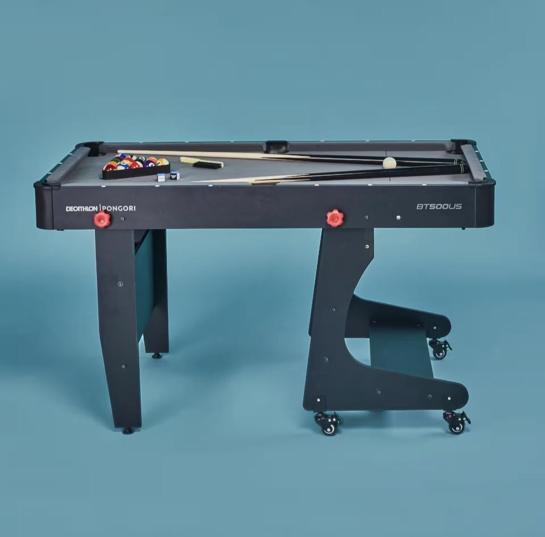 Opklapbare pooltafel BT 500 grijs laken Pongori (Decathlon)
