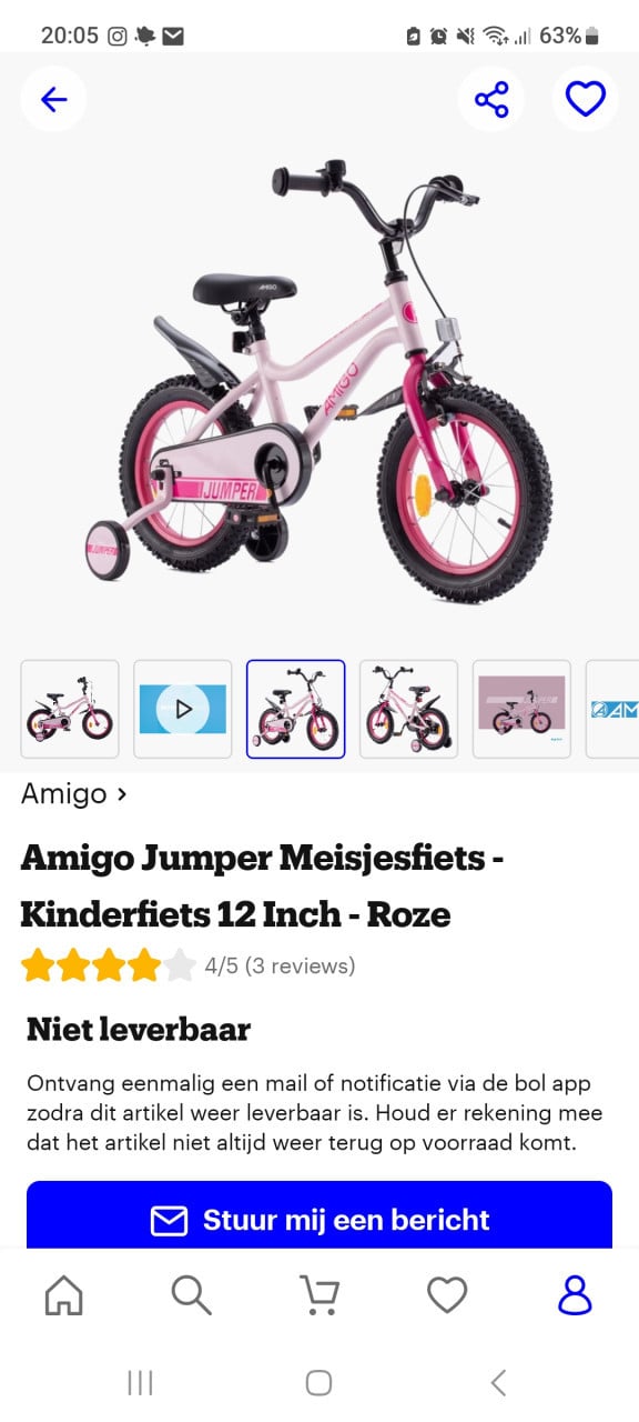 Roze fiets 12inch