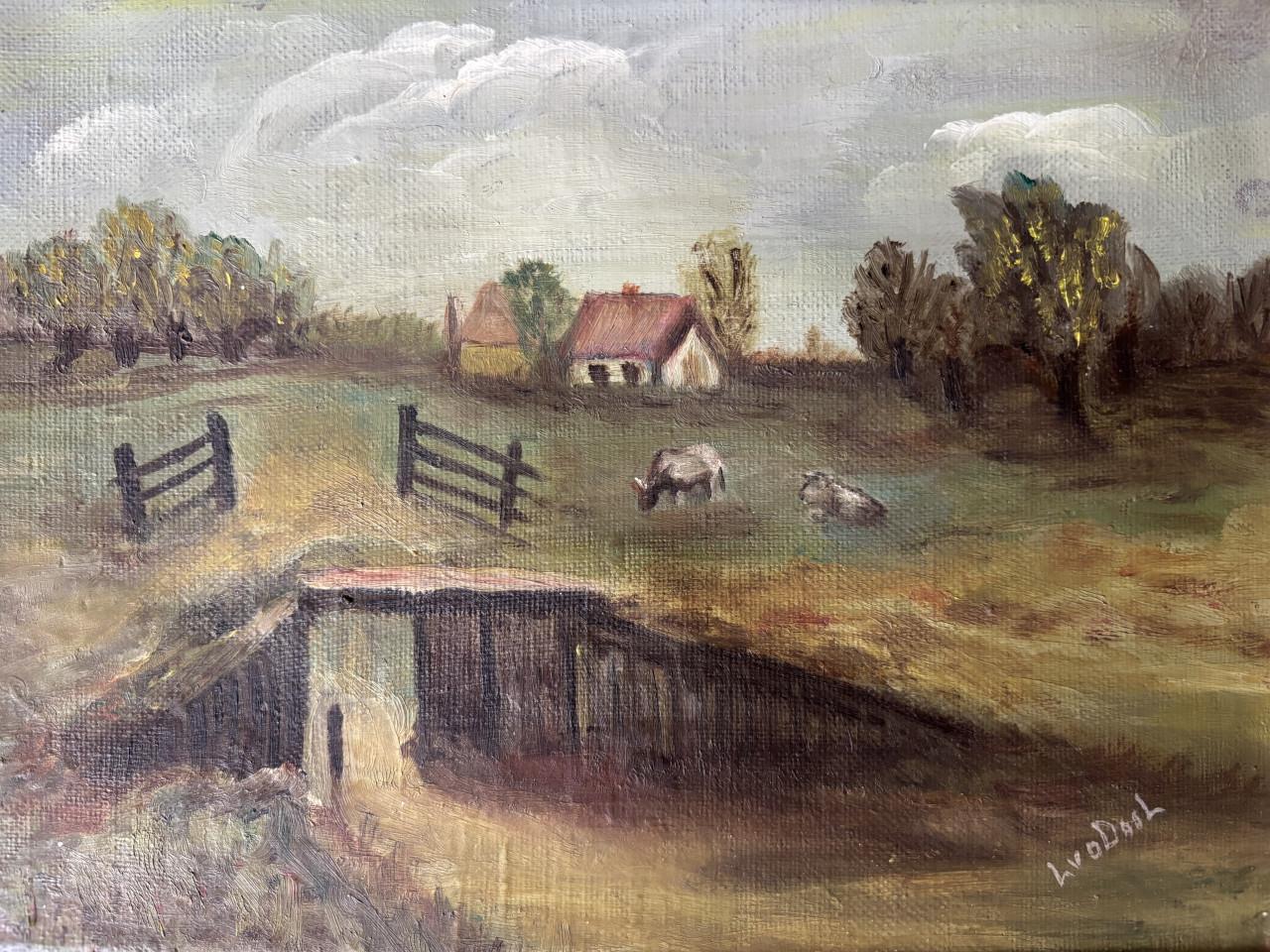 Leendert van den Dool - Hollands tafereel met boerderij