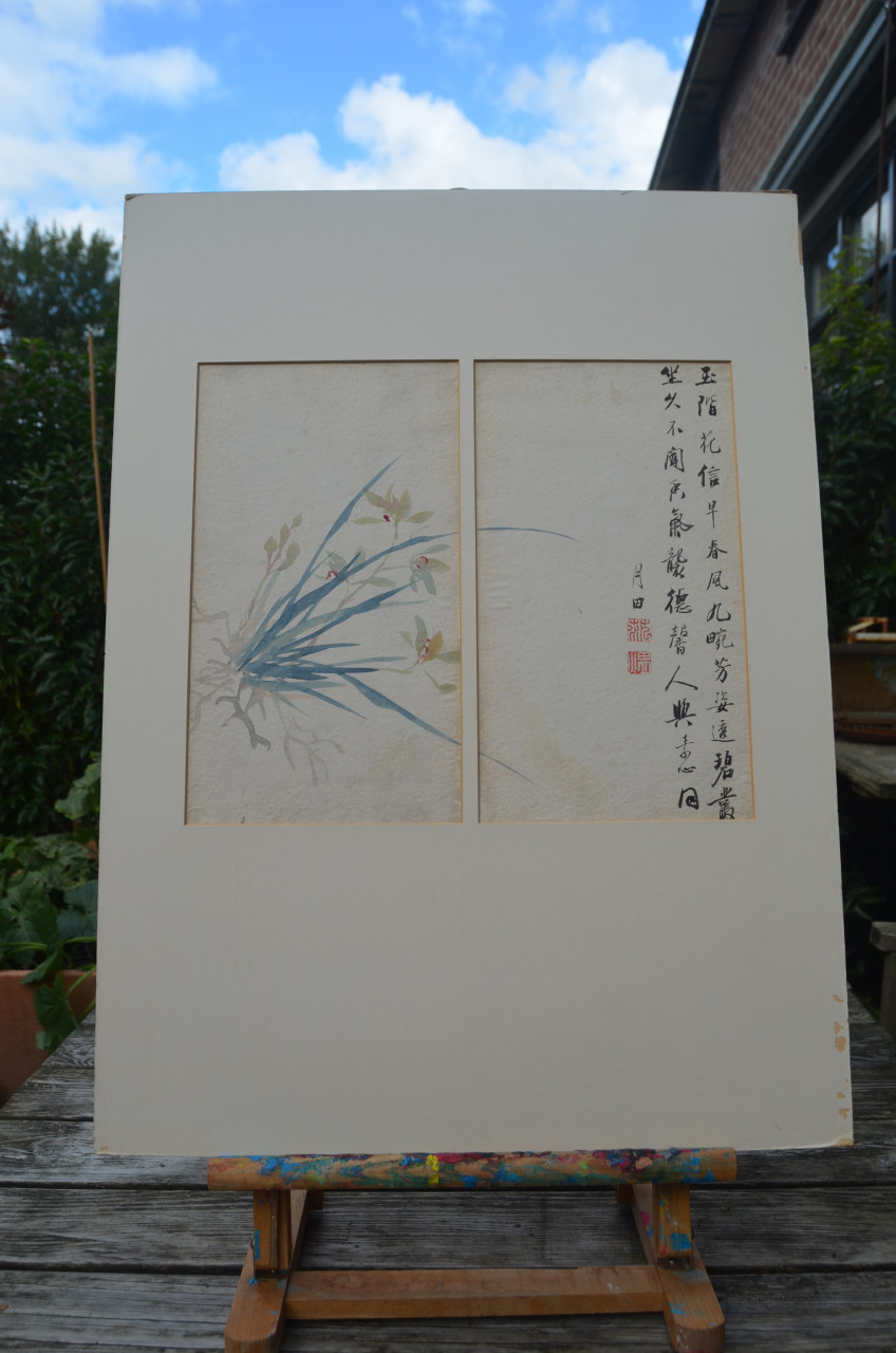 Schitterende oude Japanse (Chinese?) tekeningen in passe-partout (4)