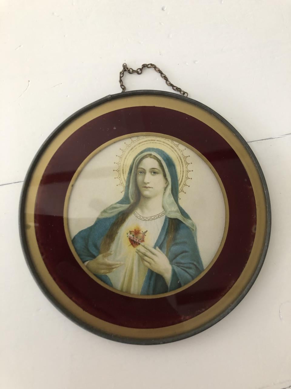 Mooie brocante heilige hanger met Maria heilig hart
