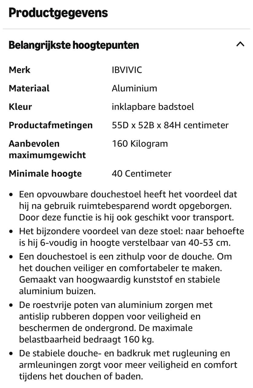 Opvouwbare douchestoel - nooit gebruikt- nieuw in doos
