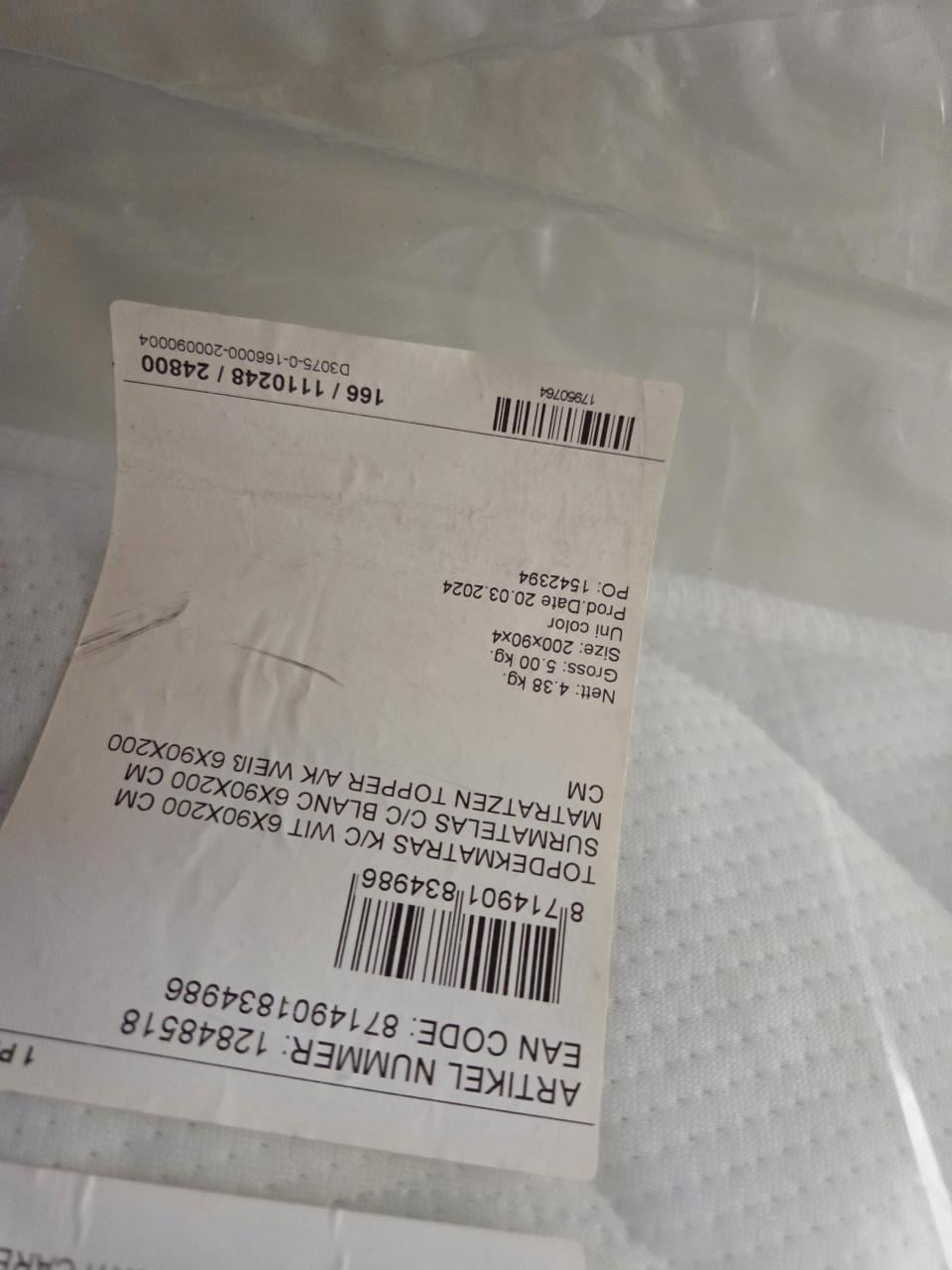 Matrastopper / Topdekmatras 90x200 cm – nieuw verpakt