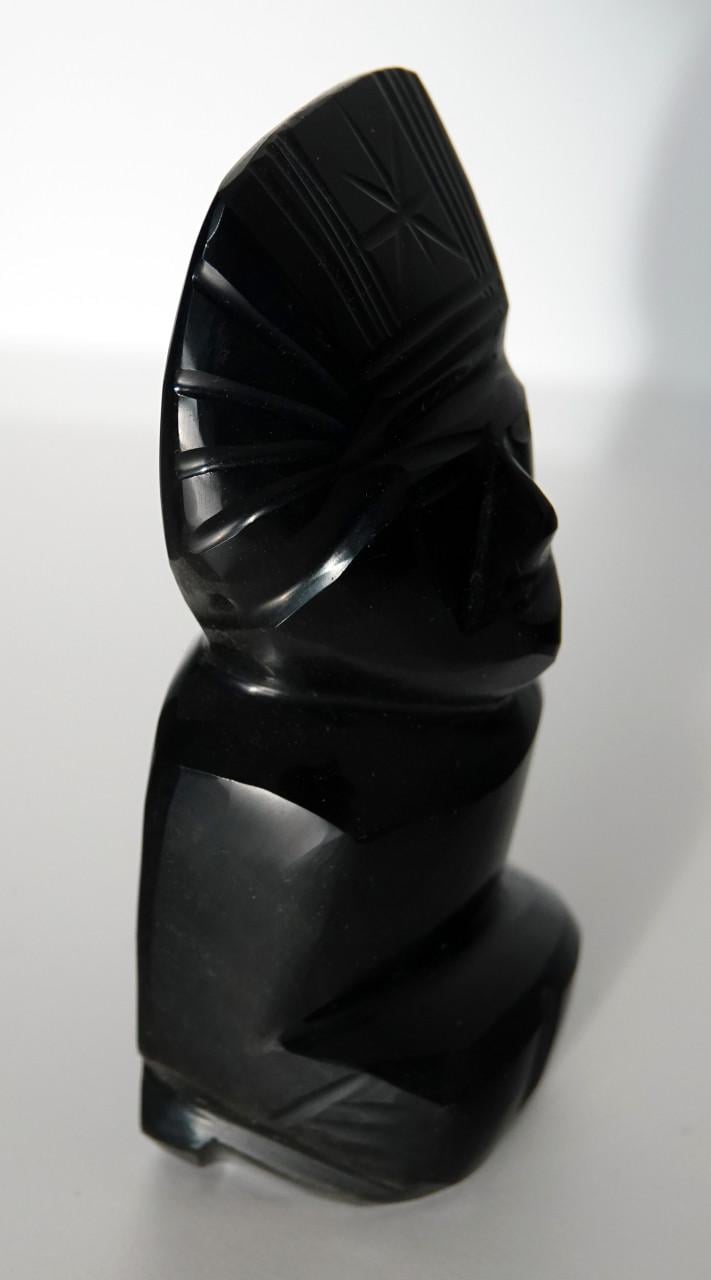 Obsidiaan Maya Inca beeldje uit 1979, Mexico, handgesneden