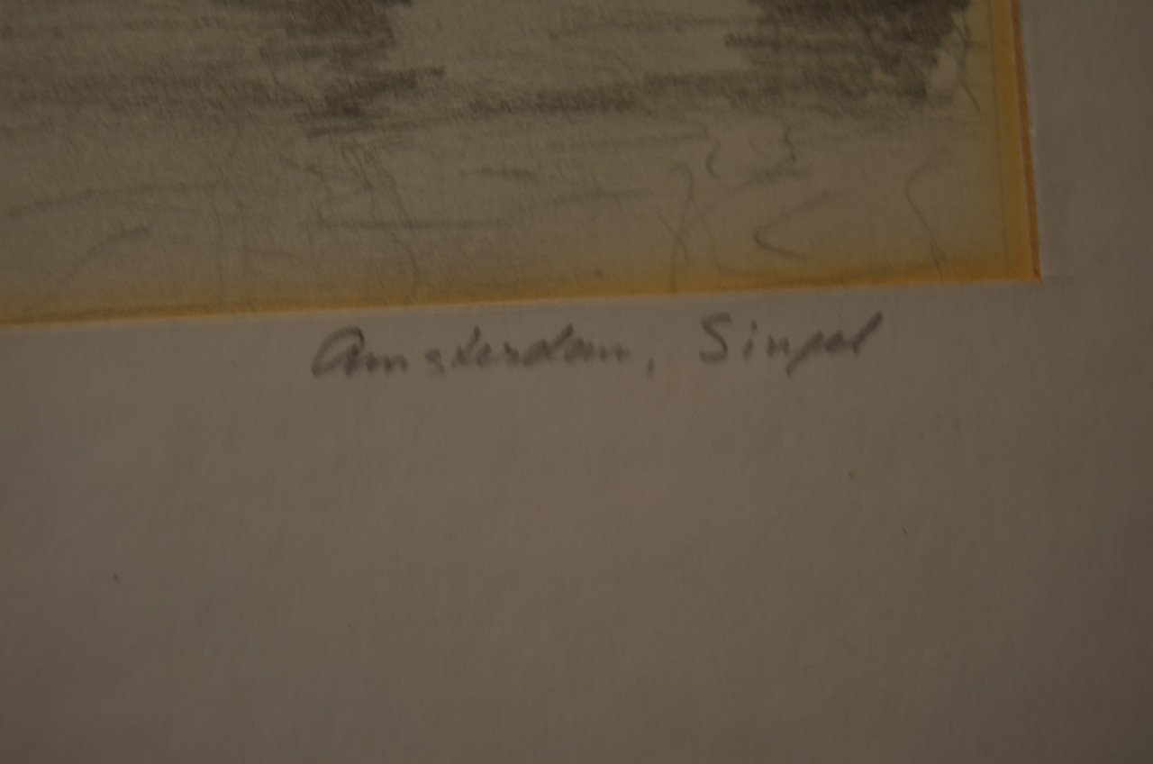 Potloodtekening Singel Amsterdam gesigneerd ER '89