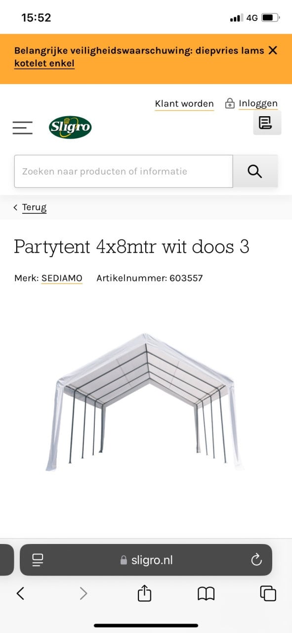 Partytent Sediamo 4 x 8 mtr