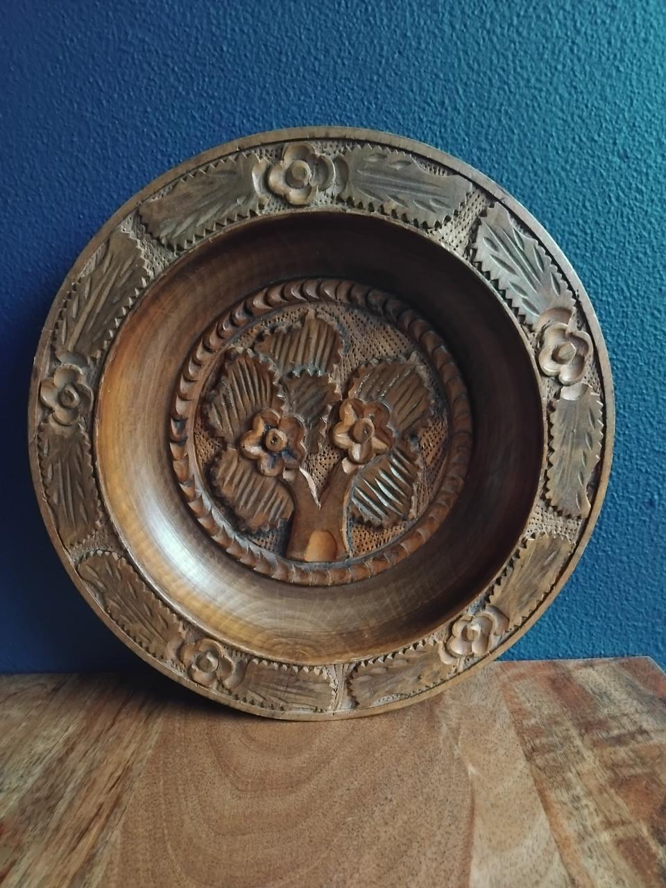 Antiek Houtsnijwerk Wandbord Bord