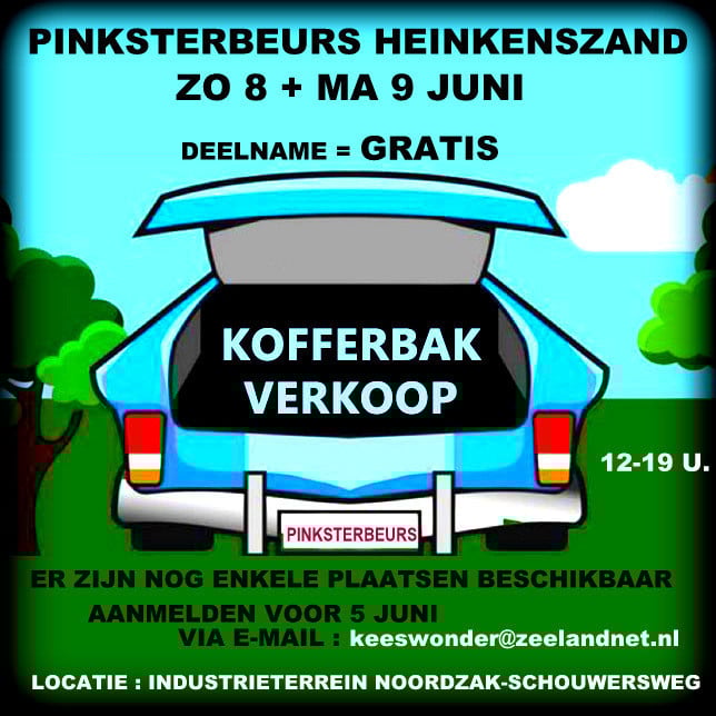 Kofferbakverkoop Pinksterbeurs deelname GRATIS