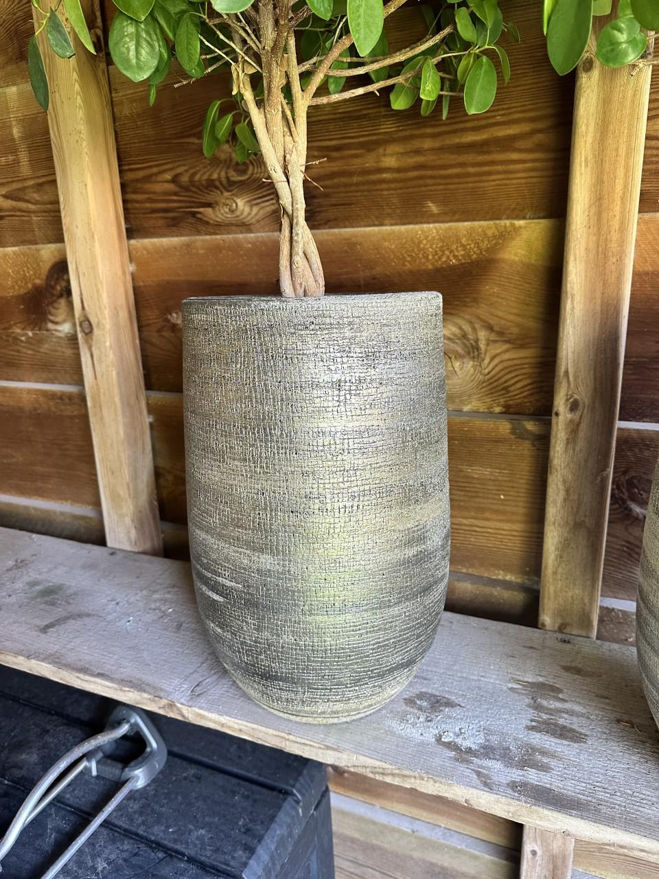 Twee bloempotten met planten, 40cm hoog, zo goed als nieuw