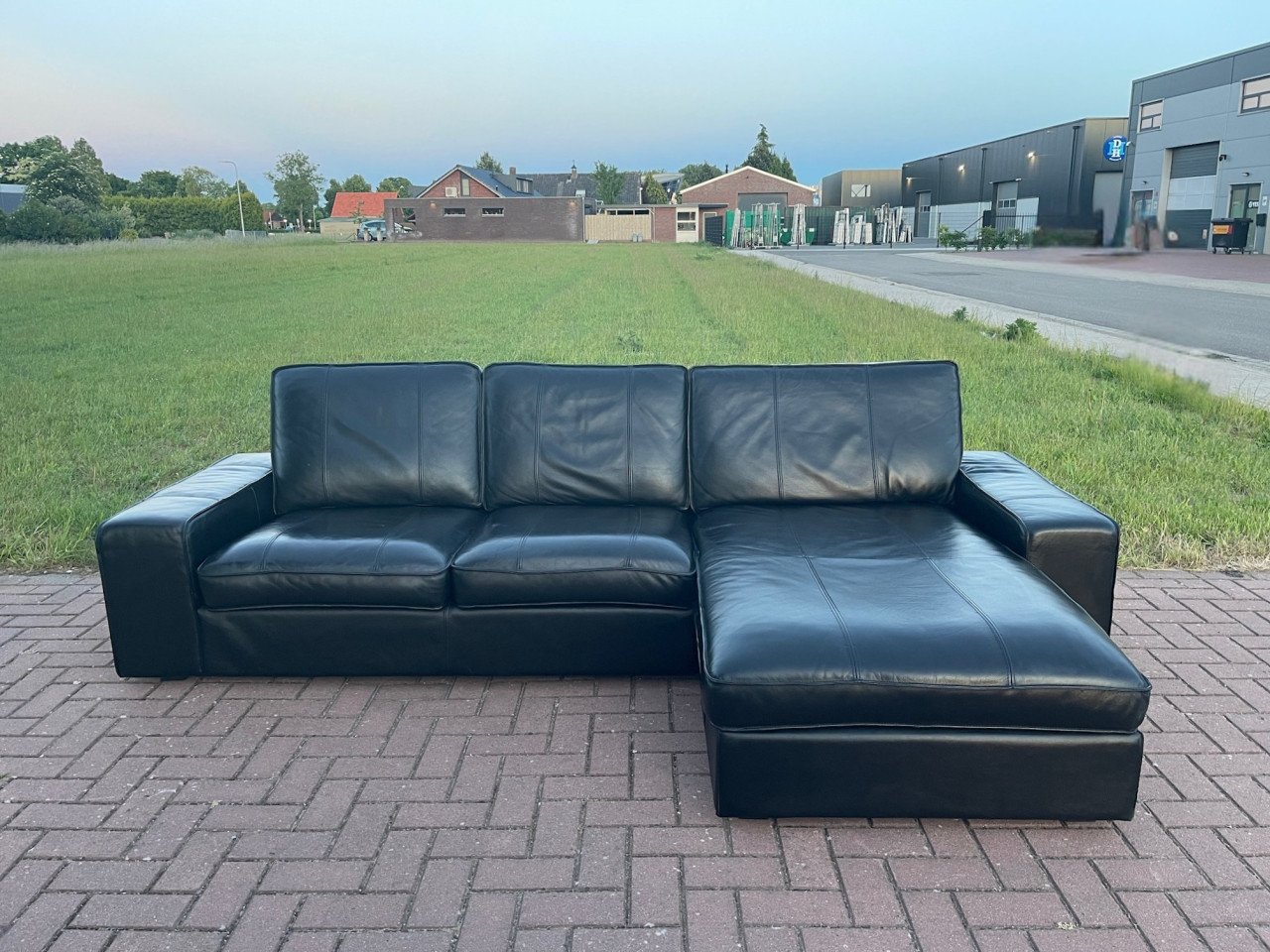 GRATIS LEVERING HEEL NL Mooie Zwarte Echt Leer Hoekbank