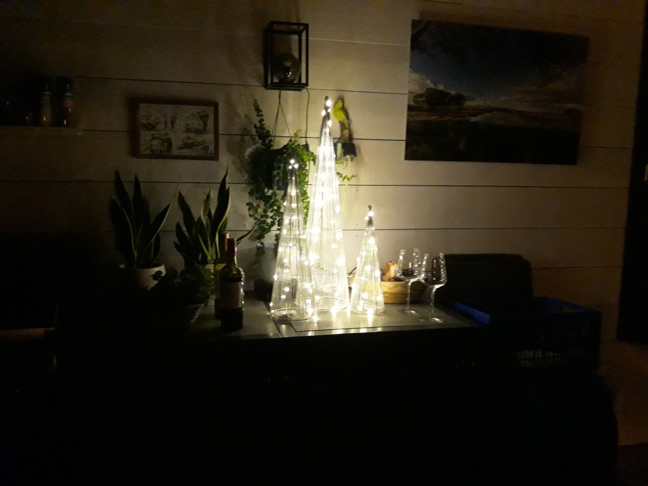 Bol met LED verlichting aan touw deco kerst