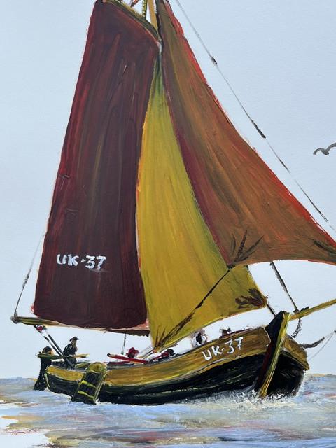 Oude visserij op de zeil 40 x50 cm incl lijst 75 euro