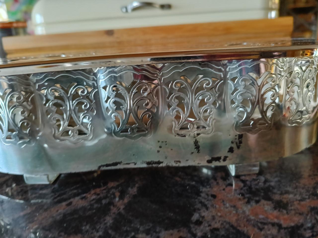 Vintage verzilverde warm houd plaat