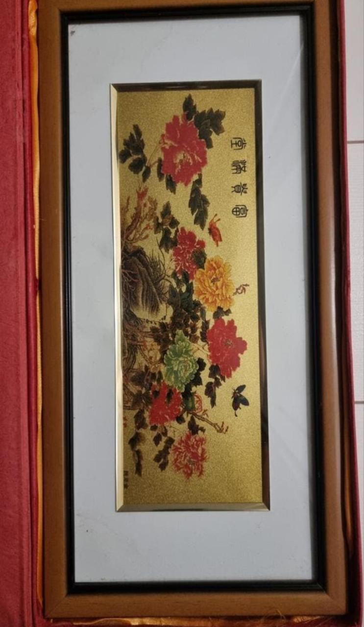 Chinees Bloemen Kunstwerk met 24K Bladgoud in Doos