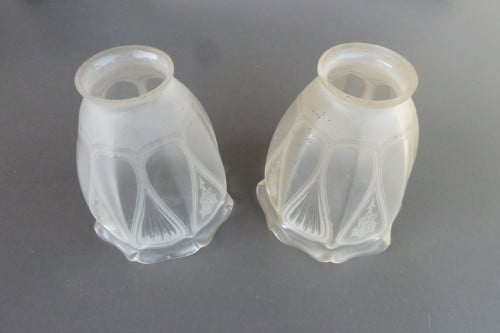 2 stuks oude, glazen lampenkappen vintage antiek