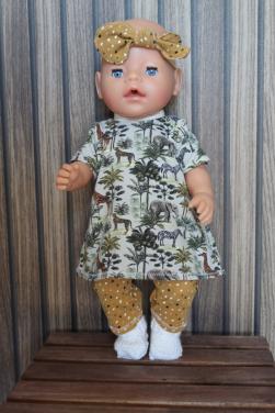 Baby born poppenkleding  tricot jurkje oerwoud