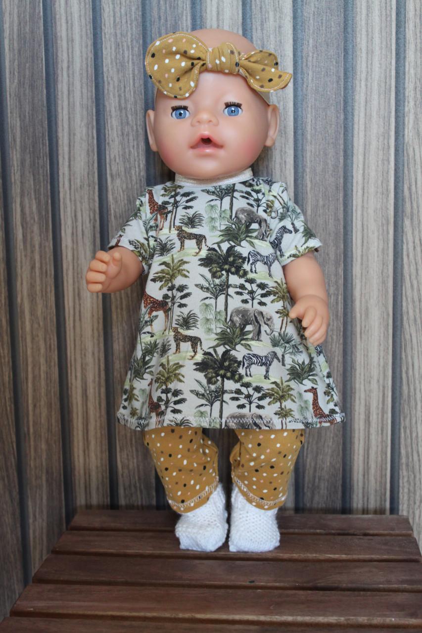 Baby born poppenkleding  tricot jurkje oerwoud