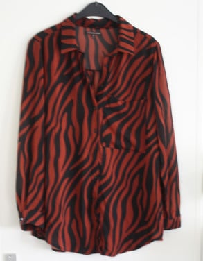 Blouse bruin rood zwart zebra print bluse maat s