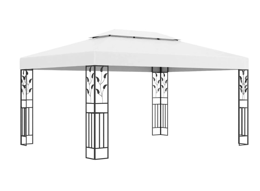 Prieel met dubbel dak en LED-lichtslinger 3x4 m wit
