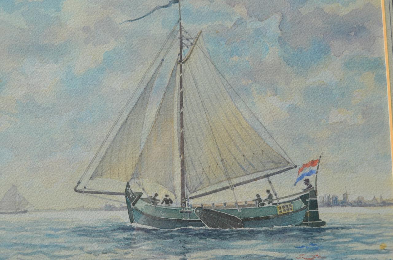 Aquarel G. van Steenbergen 'Poon op het Holl. Diep' 1988 gesigneerd.