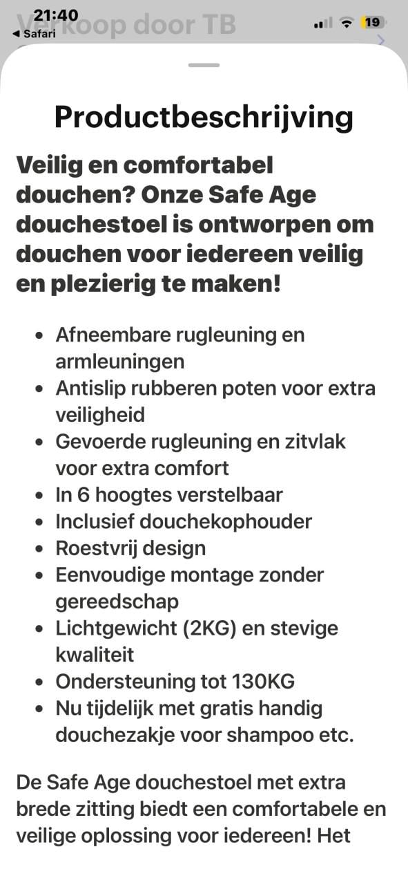 DOUCHE STOEL VERSTELBAAR